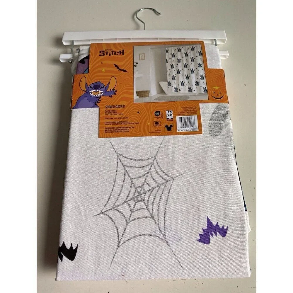 Disney Halloween Lilo Stitch Fabric Shower Curtain Witch Spider Web 72 X 72” NEW